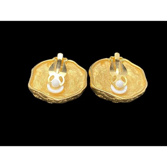 Vtg DKNY Gripoix Mogul Gold Tone Clip Earrings Rare Donna Karen 80s Multicolor - Picture 7 of 10